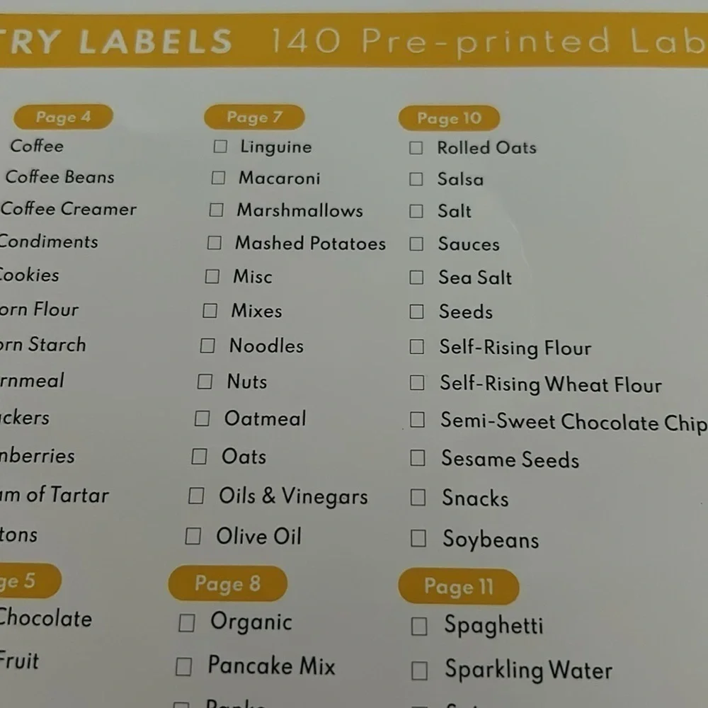 Kitchen Preprinted Pantry Labels /140 pieces / BRAND NEW